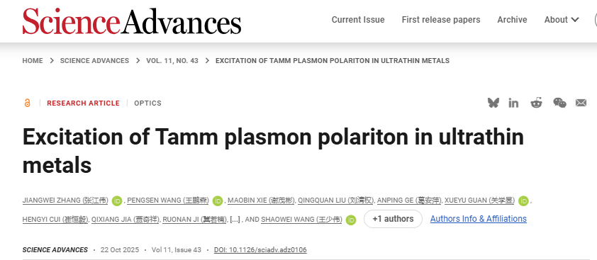 超薄金属中的Tamm等离极化激...