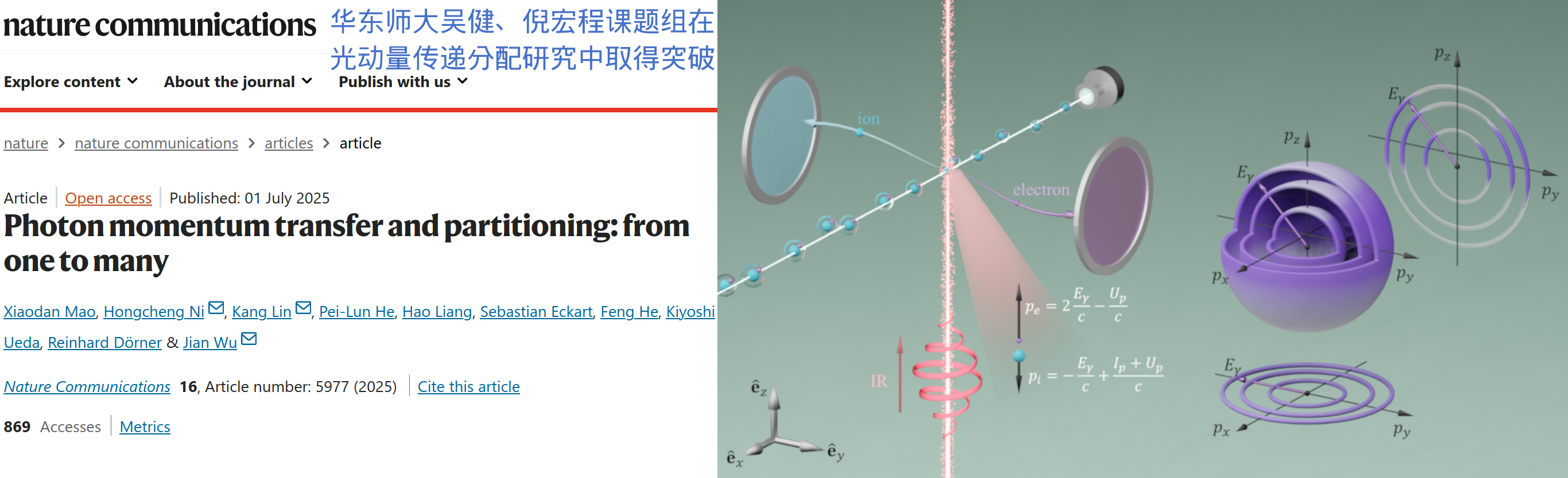 一个光子传递两份光动量给电子